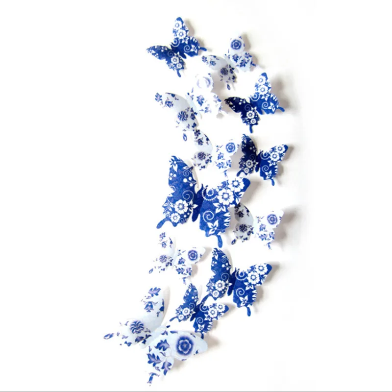 

12PC Creative Printing Butterfly Children's Room Decoration Background Decoration Blue And White Porcelain Wall Stickers
