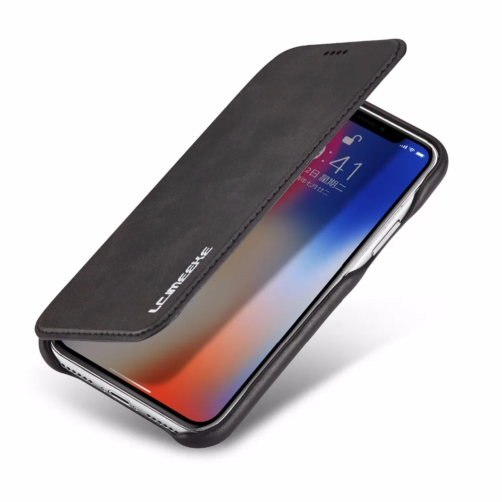 Чехол для iPhone X Мода черный кожа флип ударопрочный кошелек телефон сумка с