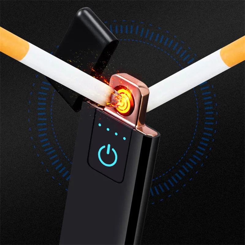 Yooap Ultra-thin Electric Lighter 0.4cm Metal Frosted Windproof Display Touch Switch Double Sided Creative Cigarette Usb Lighter