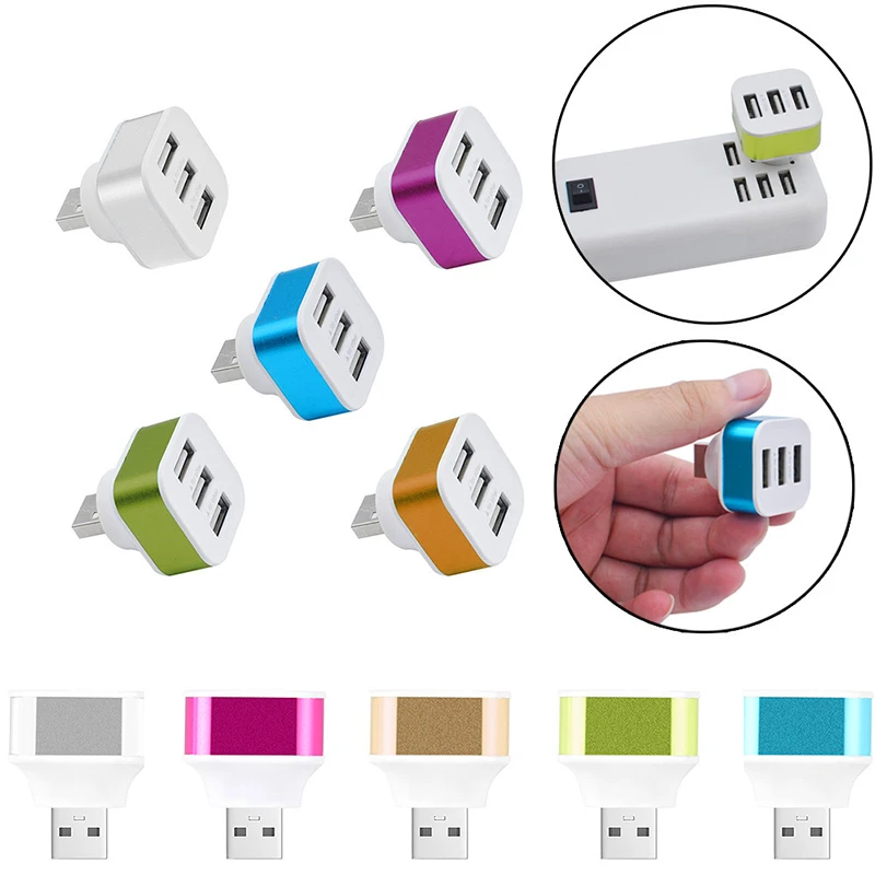 

USB2.0 HUB High Speed 3 Ports Portable Aluminium Alloy+ABS Phone Splitter Adapters Rotatable Plug Portable Random Color
