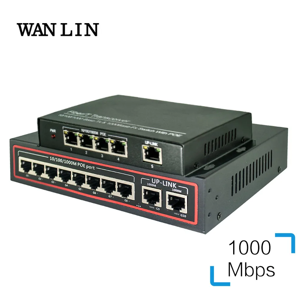 WANLIN 4-портовый гигабитный коммутатор PoE 8 портов 10/100/1000 мбит/с IEEE802.3af/at для ip-камеры