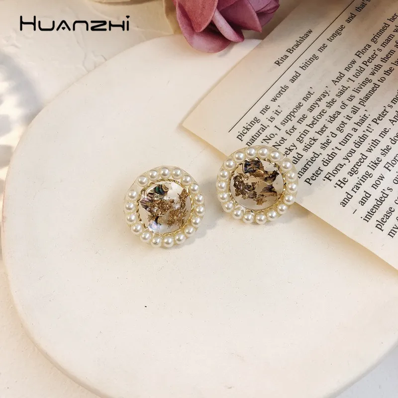 HUANZHI 2019 шикарные ретро круглые прозрачные Геометрические Имитация жемчуга