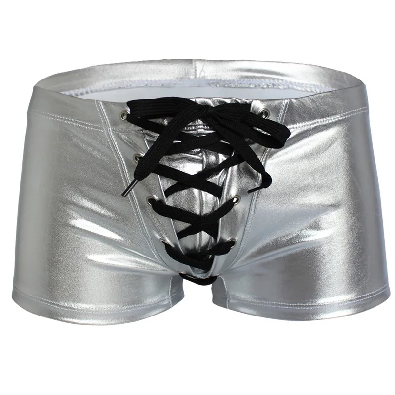 Iiniim мужские из лакированной кожи Drawstring трусы Боксеры Купальник Клубная одежда выступление мужской Блестящий Боксеры Шорты Нижнее белье