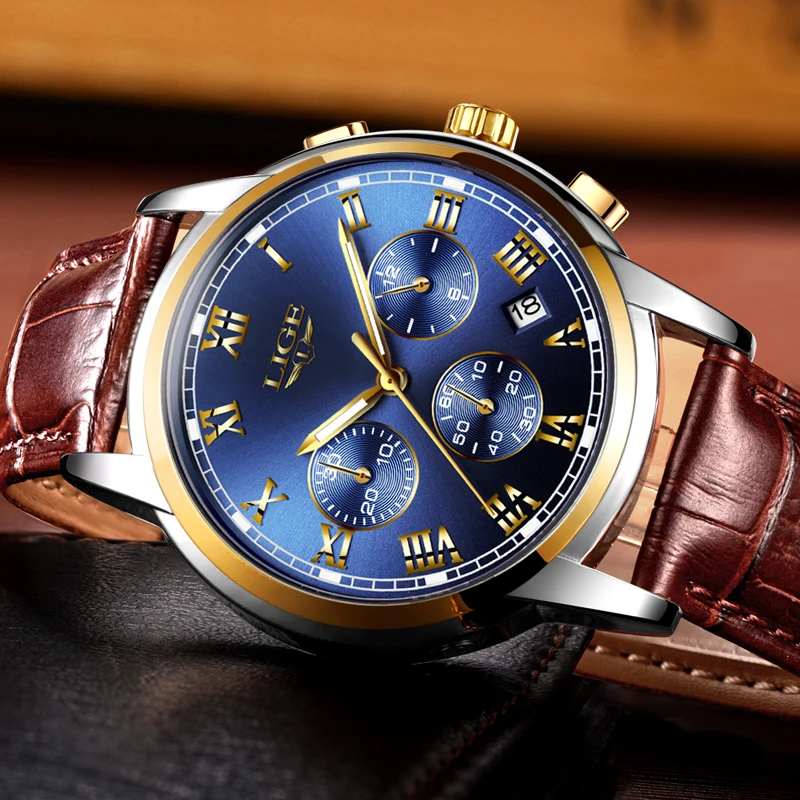LIGE Men Watches Top Brand Luxury Leather Business Watch Male Waterproof Sport Fashion Chronograph Relogio Masculino | Наручные часы