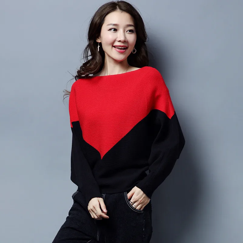 Winter Bat sleeve Sweater Female Sexy Pullover Sweaters Women Long Sleeve Loose Autumn big size Knitting Warm Jumper Tops W126 | Женская