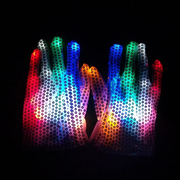 7 цветов из светодиодов блестками перчатки-свадебный рейв-розовый палец