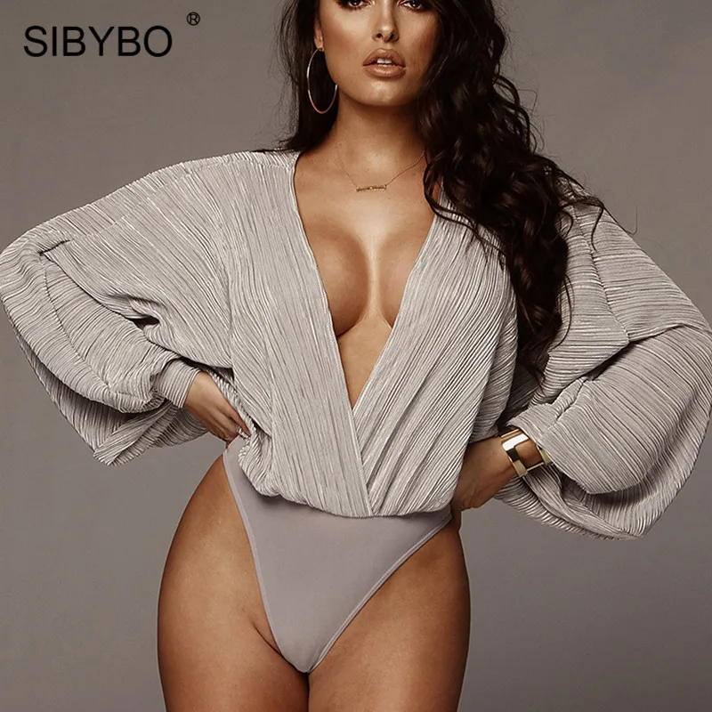Sibybo глубокий v образный вырез пэчворк сексуальное боди женское модное с длинным