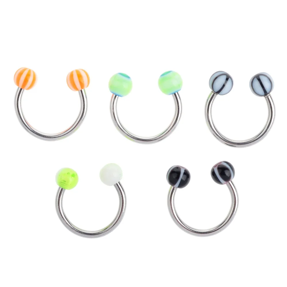 

Imixlot 10Pcs/Bag Stainless Steel Resin Nose Septum Body Piercing Multi Colors Send Randomly for Women Fashion Jewelry