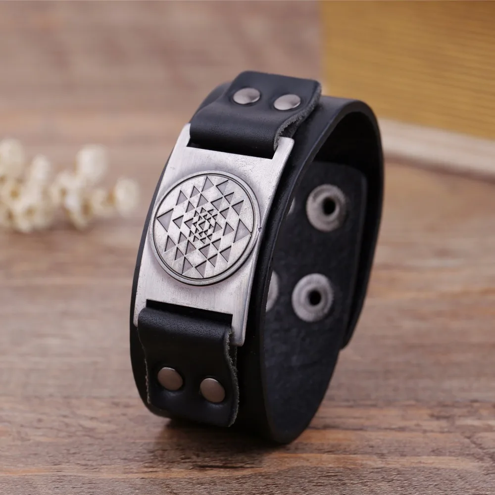 Dawapara браслет для йоги Sri Yantra Религиозный черный кожаный Pulseira Feminina Женская мода