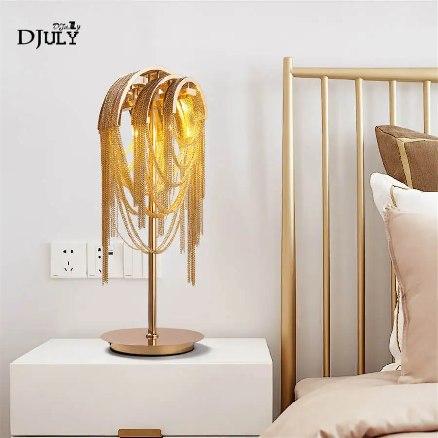 Постмодерн Золотая цепочка кисточка настольная лампа для виллы спальни