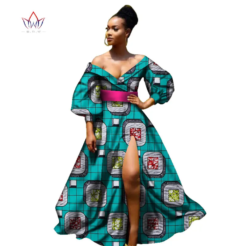 african bazin dresses for women african Three Quarter sleeves dresses for women african clothing wax dashiki fabric WY2255