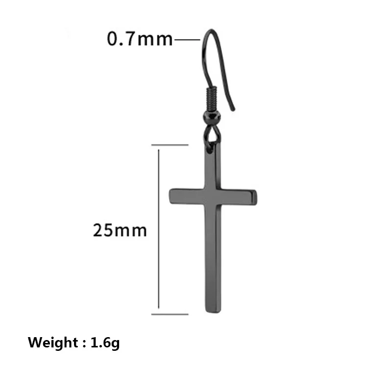 Женские и мужские длинные серьги подвески с крестом из нержавеющей стали черного