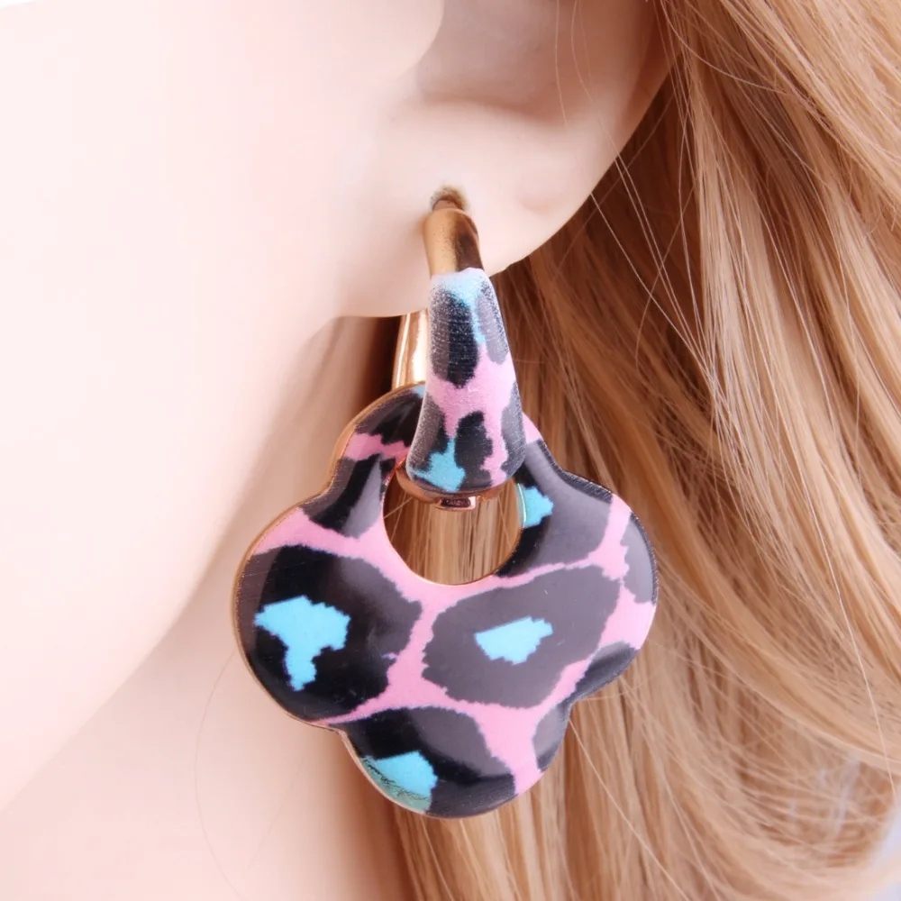 Висячие большие серьги с тигром клевером цинковый сплав капельное масло длинные