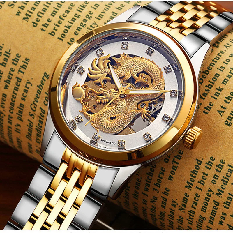 

2019 Wlisth Brand Mechanical Luxury Gold Men Skeleton Watch Automatic Mens Watches Waterproof Self-winding Clock Stainless Steel