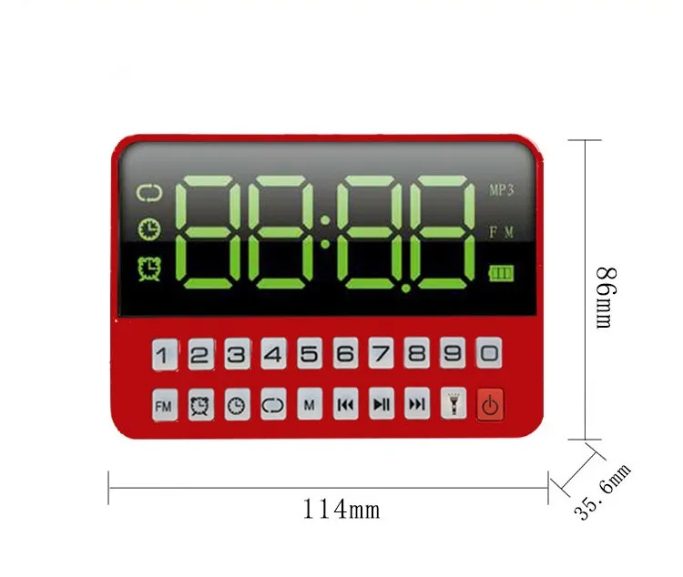 KK60 с большим светодиодный дисплеем TF \ Micro SD USB динамик MP3-плеер FM радио часы будильник светодиодный фонарик