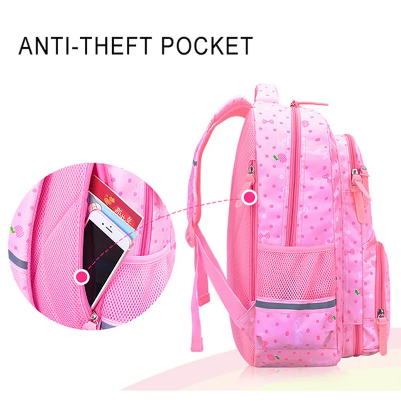 Милый Розовый школьный рюкзак с принтом в горошек Детская сумка для девочек