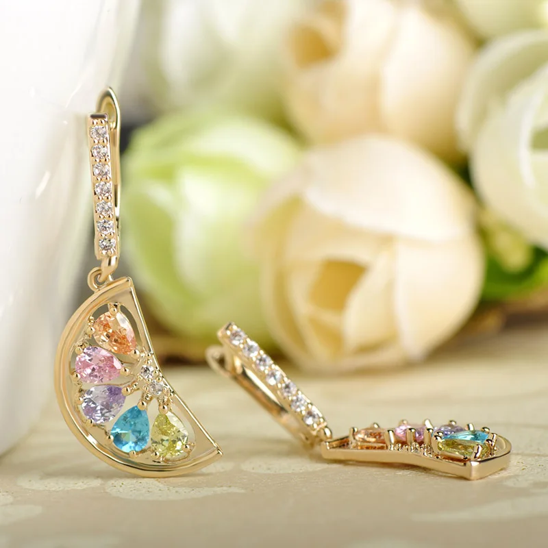 FUNMOR Fan Lemon Shape Copper Dangle Earrings Yellow CZ Zircon Fruit Earring For Women Girls Dance Party Ear Jewelry Oorbellen | Украшения