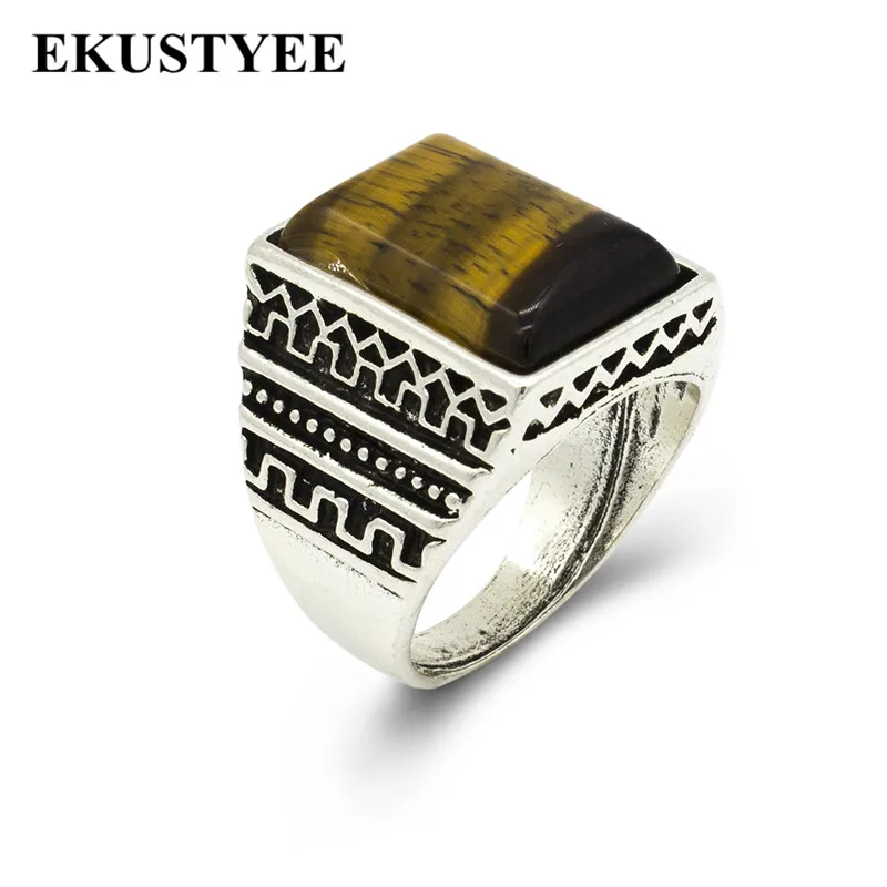 EKUSTYEE, модные, посеребренные, персональные, Преувеличенные, на палец, винтажные, повседневные, кварцевые, с камнем, натуральный камень, кольца для мужчин и женщин