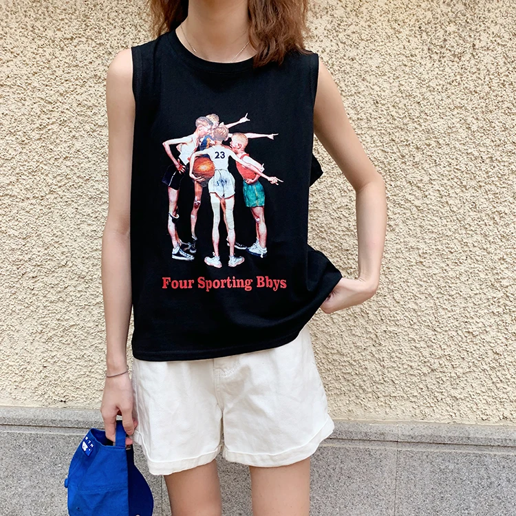 2 цвета 2019 летняя уличная футболка без рукавов с рисунком женские укороченные