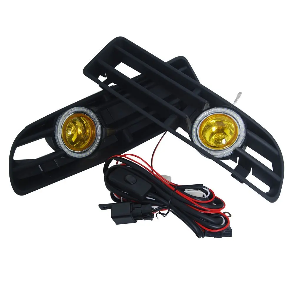 

Yellow LED Fog Light Angel Eyes Lamp Bumper Grill For 1998-2004 VW Bora