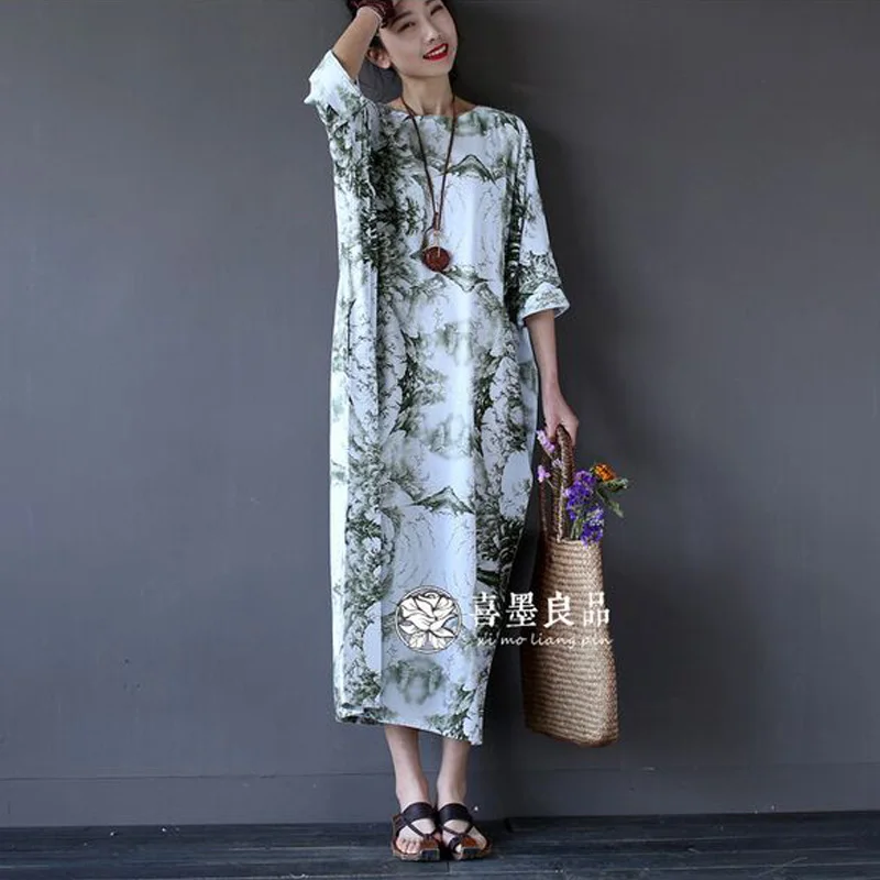 Новинка 2017 модное женское платье с вышивкой повседневное длинное льняное