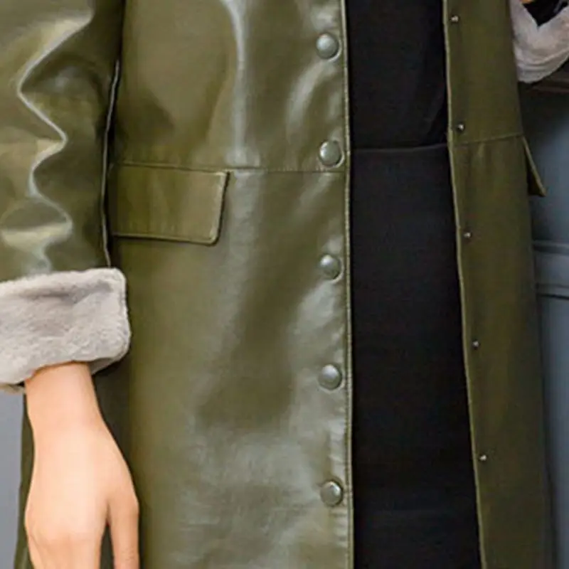 2018 зимнее женское кожаное пальто новый стиль мода средней длины меховой воротник