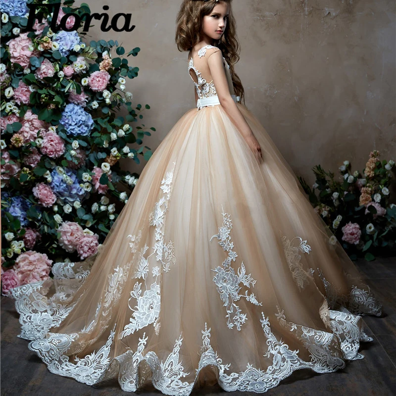 Платье для первого причастия в арабском стиле цвета шампанского девочек бальное