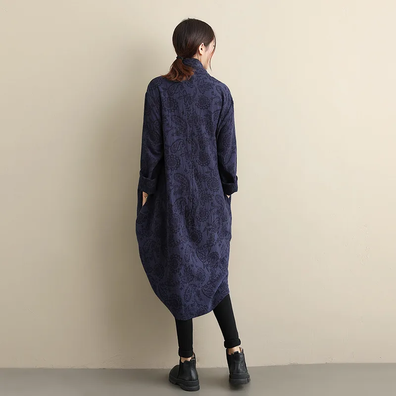 Женский жаккардовый Ретро Тренч Свободный Повседневный Кардиган с воротником