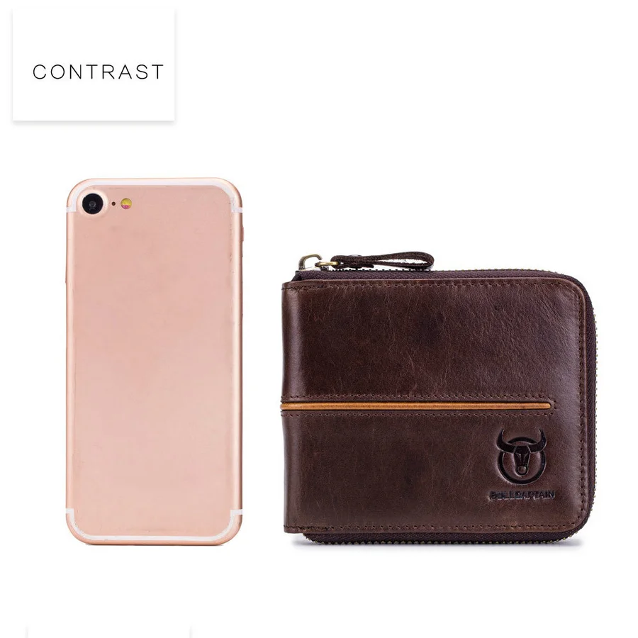 BULLCAPTAIN мужской бумажник из натуральной кожи товар высшего сорта воловья кожа бумажники для мужчин короткие черные Walet Portefeuille