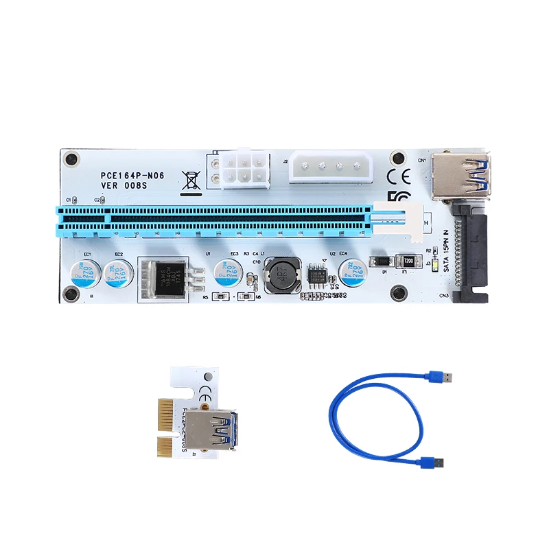 VER008S 3 в 1 Molex 4Pin SATA 6PIN PCIE PCI E Экспресс Райзер карта 008s 1x до 16x USB 0 для майнинга