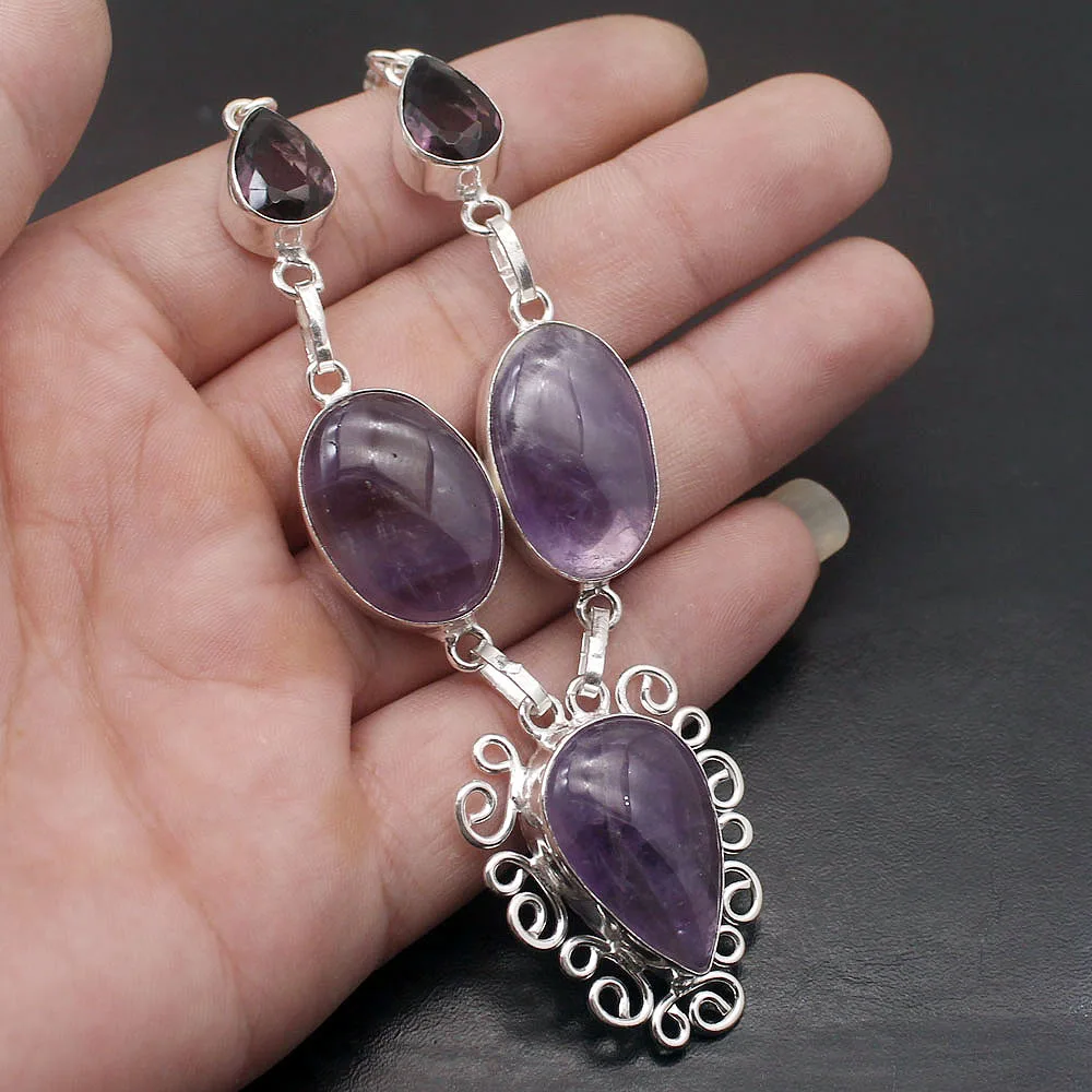 Элегантный милый фиолетовый Чароит аметист 925 Серебро кулон ожерелье для женщин