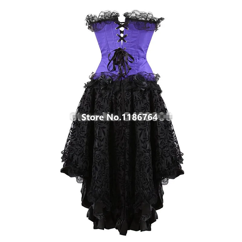 

Women Burlesque Dancer Dress Witch Halloween Sexy Bustier Corset Gothic Lace Vintage Corset Dress With Skirt Set Plus Size 6XL