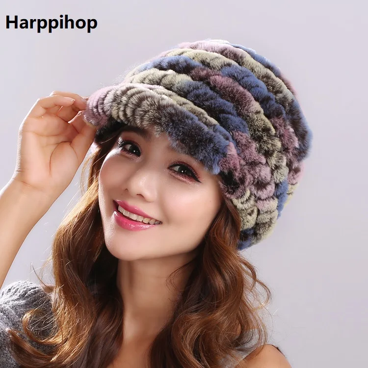 Настоящий мех кролика шапки зимняя меховая шапка для женщин с мехом серебряной