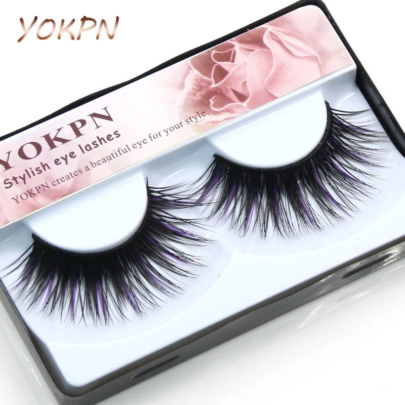 Накладные ресницы YOKPN черные и фиолетовые густые удлиняющие дымчатые для макияжа