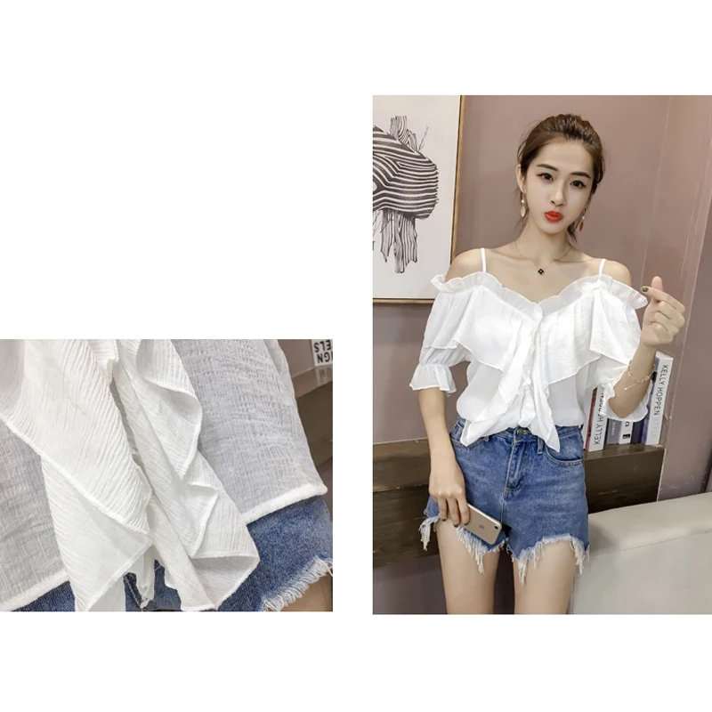 

Fashion Women Chiffon shirt Summer Sexy Off Shoulder Shirt Short Sleeve Solid Casual Tops Ladies Clothing Female Blusas