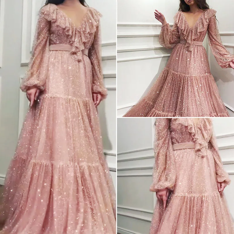 Торжественное длинное платье для женщин блестящее бальное с блестками вечернее
