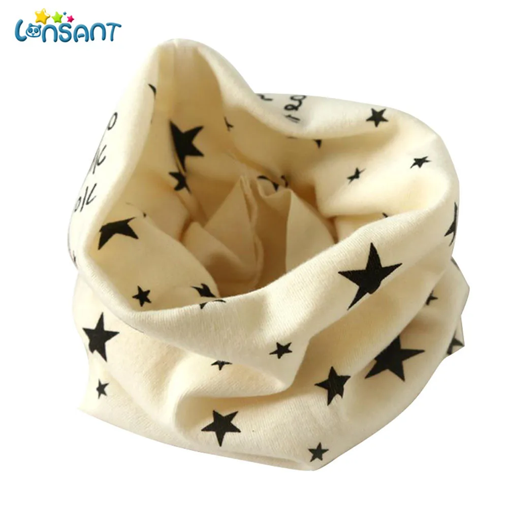 Beige LONSANT г., лидер продаж, осенне-зимний воротник Детский шарф для мальчиков и девочек хлопковые шарфы с круглым вырезом эластичный зимний детский шарф с принтом звезды - Color: Beige