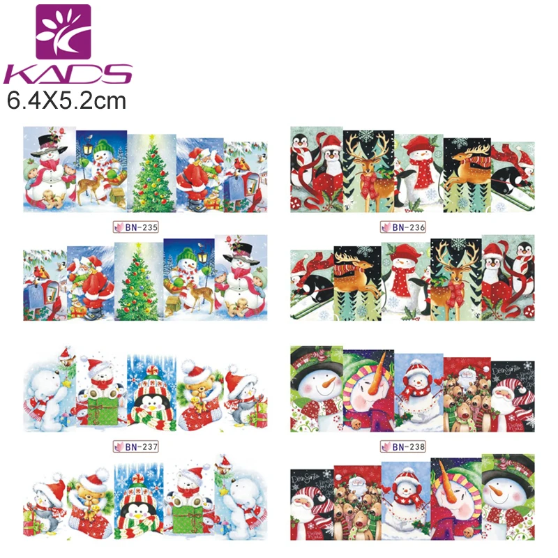 KADS BN229-240 Рождество Стиль Nail Наклейки Snoflake/Санта/Колокол/олень Nail Art Water Transfer Наклейки Чайка Обертывания DIY Инструмента