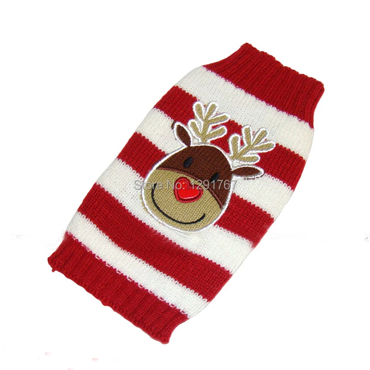 Свитер вязаный крючком в полоску с оленями 7 размеров|dog sweater|reindeer petdog sweater christmas |