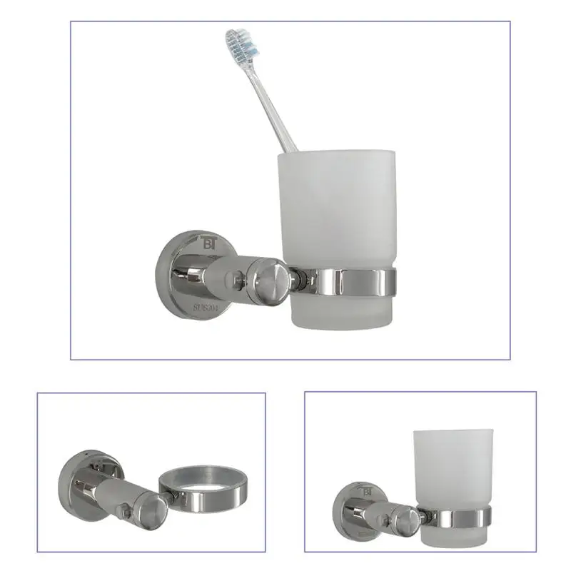 1pc Cup Holder Stainless Steel Round Wall Mounted Cup Organizer Cup Rack Toothbrush Cup Holder for Bathroom Toilet Home
