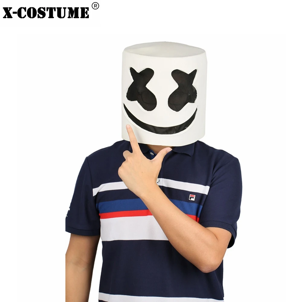 X COSTUME DJ суперзвезда шлем мarshmello из белого латекса полностью Балаклава Хэллоуин
