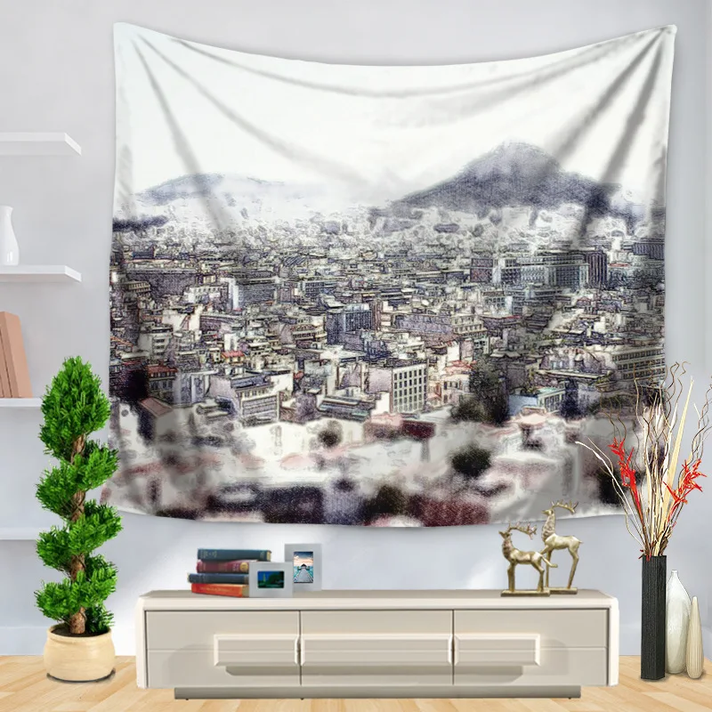 Современное здание стене висит Гобелен изображение на Настенный декор полиэстер