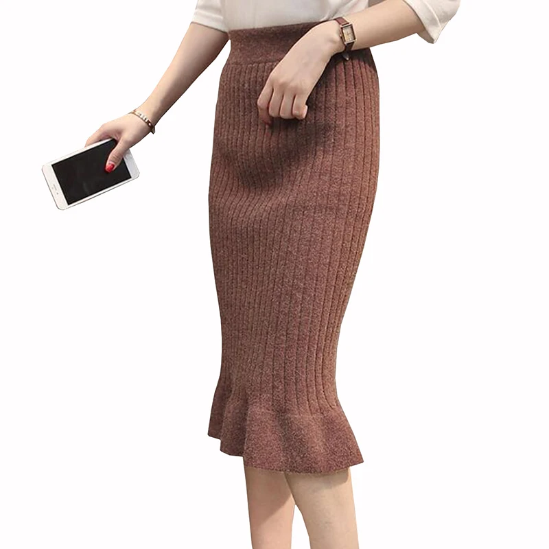 Осенне зимние женские юбки 2018 элегантный свитер с высокой талией длинная юбка