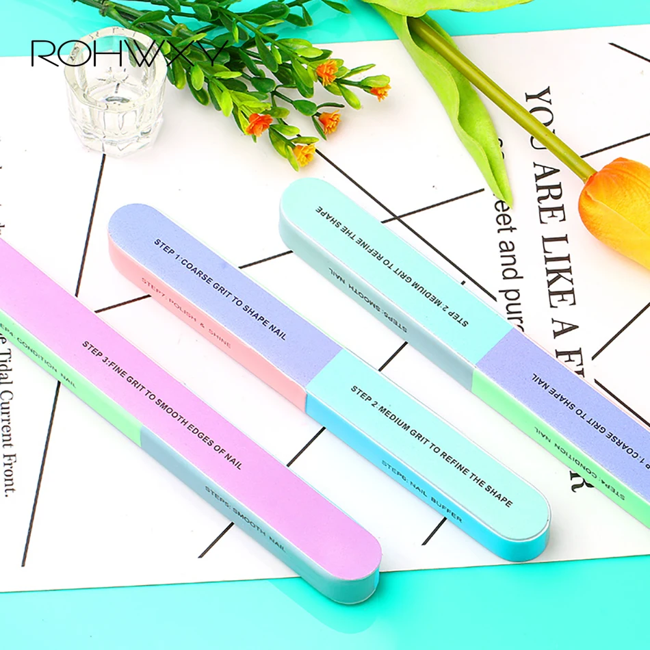 ROHWXY 1/5 шт 100/180 пилочки для ногтей набор двухсторонний шлифовальный буферный блок