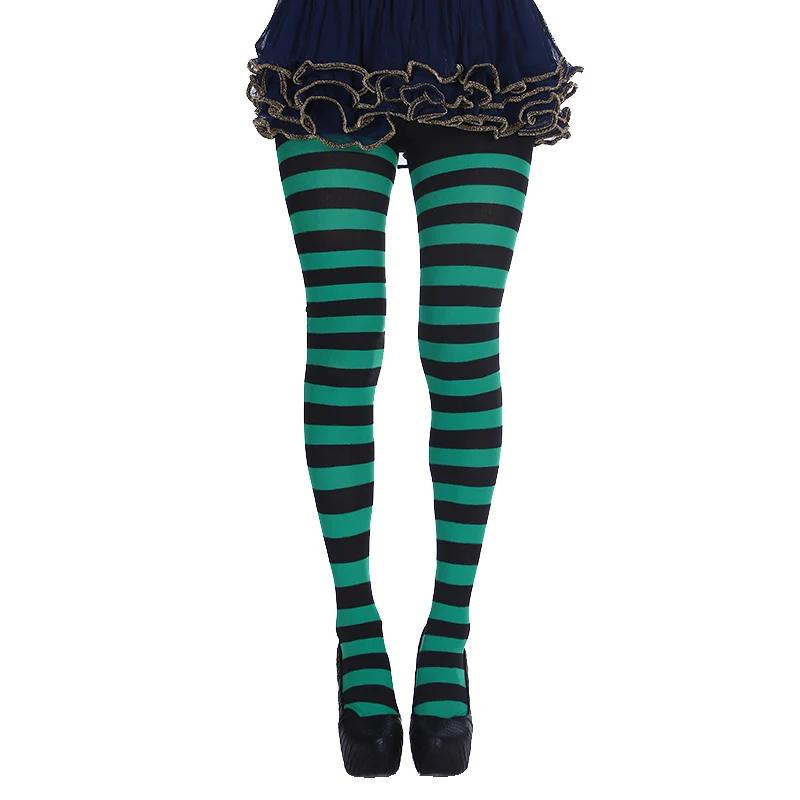 Green black Женские всесезонные модели, Длинные чулки, женские полосатые колготки на Хэллоуин, модные сексуальные блестящие колготки для вечеринки, medias - Цвет: Green black