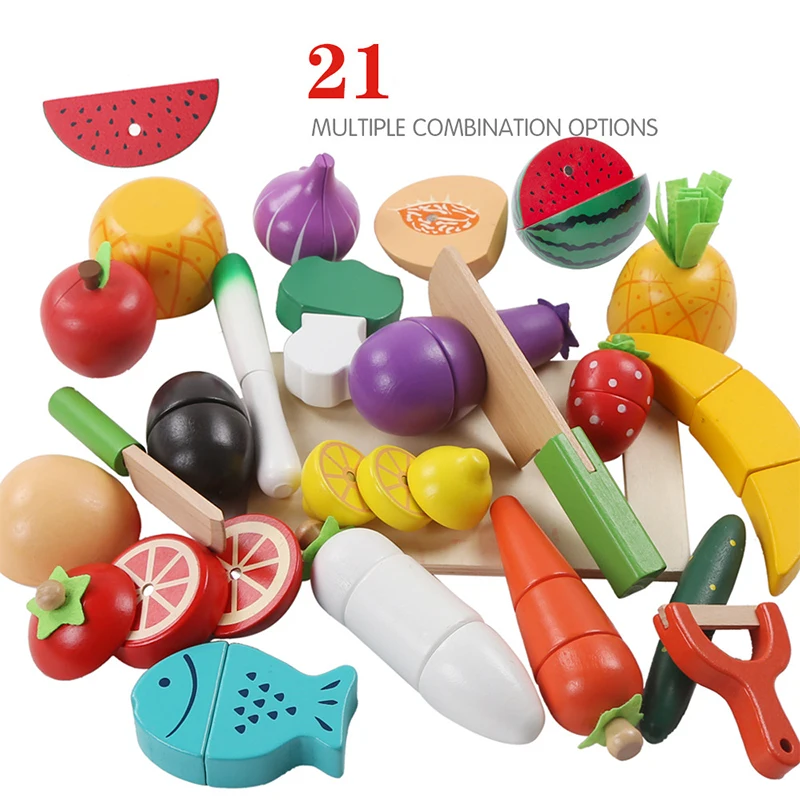 Ролевые игры деревянные детские кухонные игрушки Дети резка торт фрукты овощи