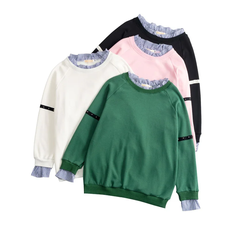 

Big size women's Loose sweater 2019 Autumn Coat Fake two-piece plus velvet female Winter loose large size Casual Tops