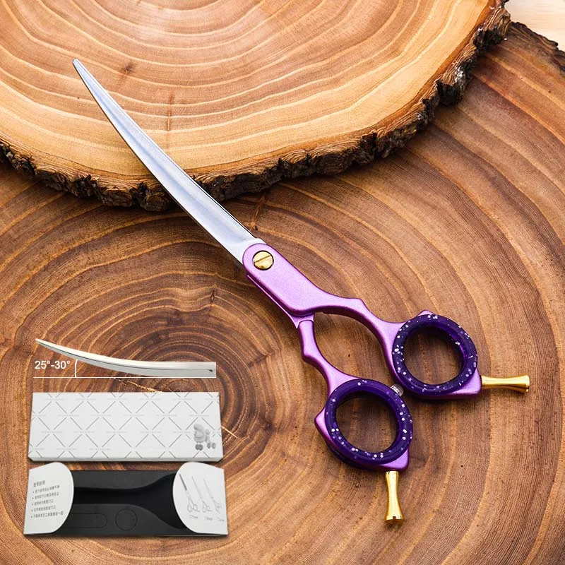 Purple 6.5IN Curved Профессиональные ножницы для ухода за собаками изогнутые 6,5 дюйма ножницы для ухода за собаками изогнутые ножницы для собак изогнутые японские 440C Kingbird - Цвет: Purple 6.5IN Curved