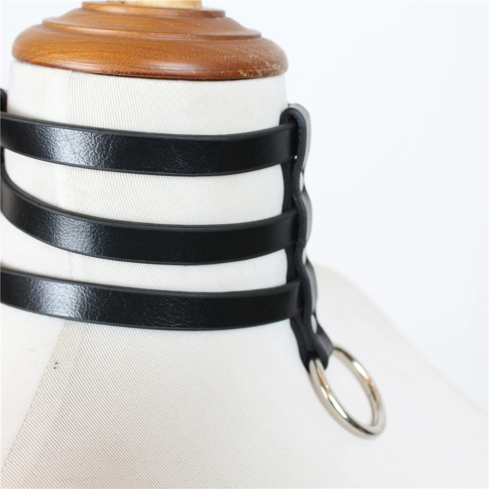 UYEE фетиш из искусственной кожи слоя воротник шейные платки Регулируемый Ремни