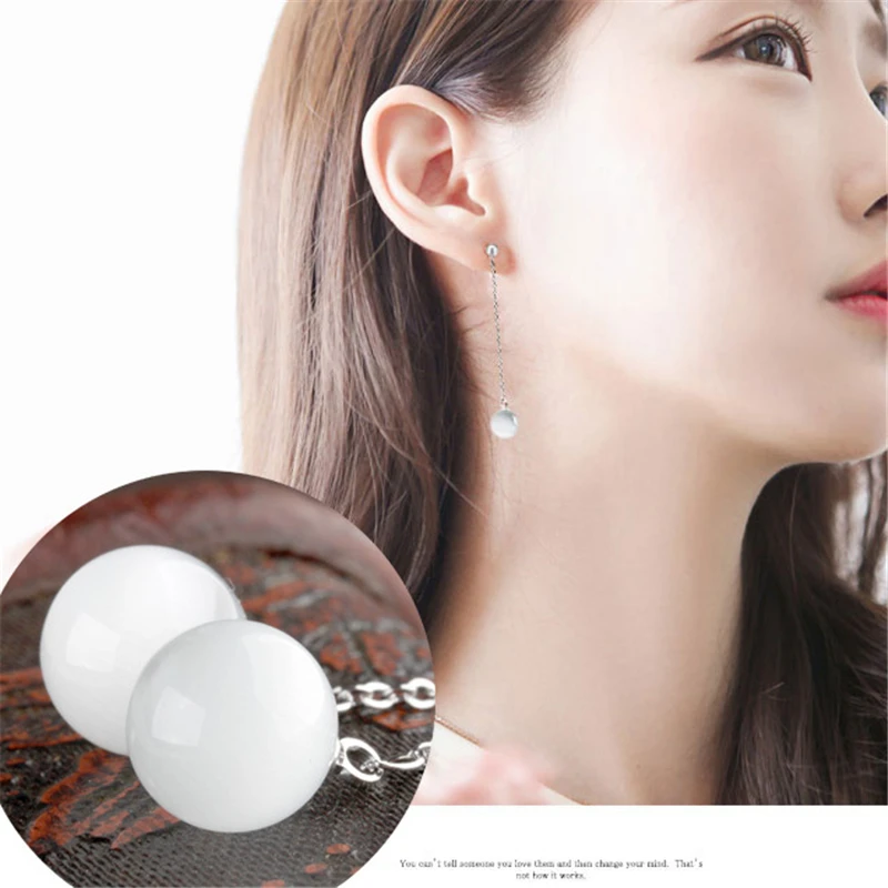 KOFSAC New Charm Ladies Long Earring Fashion Cat Eye Stones 925 Sterling Silver Stud Earrings For Women Jewelry Girl Best Gifts | Украшения